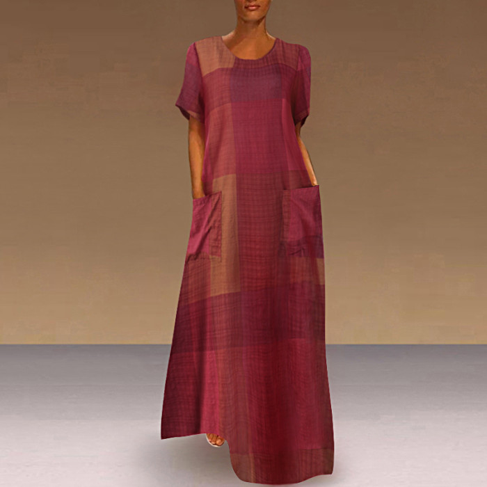Fashion Elegant O Neck Boho Party Casual Vintage Print Maxi Dress