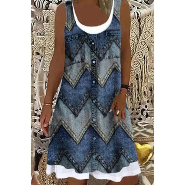 Fashion Floral Sleeveless Fake Two-piece Loose Casual Dress