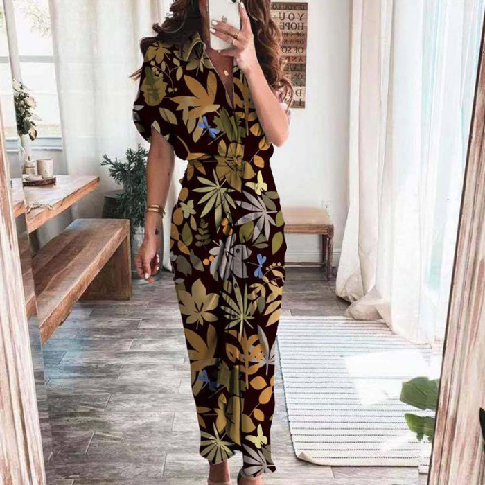 Elegant V Neck Ruffle Fashion Casual Print Beach Party Wedding Guest Dresses