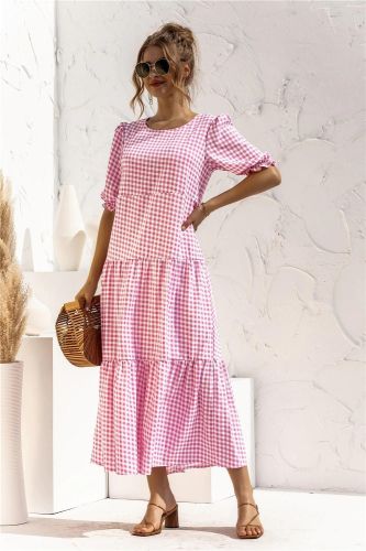Fashion Polka Dot Print Elegant Puff Sleeves Casual Loose Holiday Party  Wedding Guest Dresses