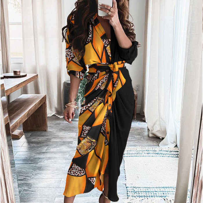 Elegant V Neck Ruffle Fashion Casual Print Beach Party Wedding Guest Dresses