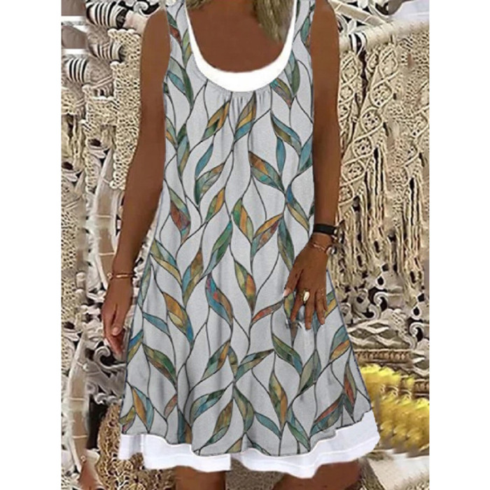 Fashion Sleeveless Print Loose Casual Beach Dress