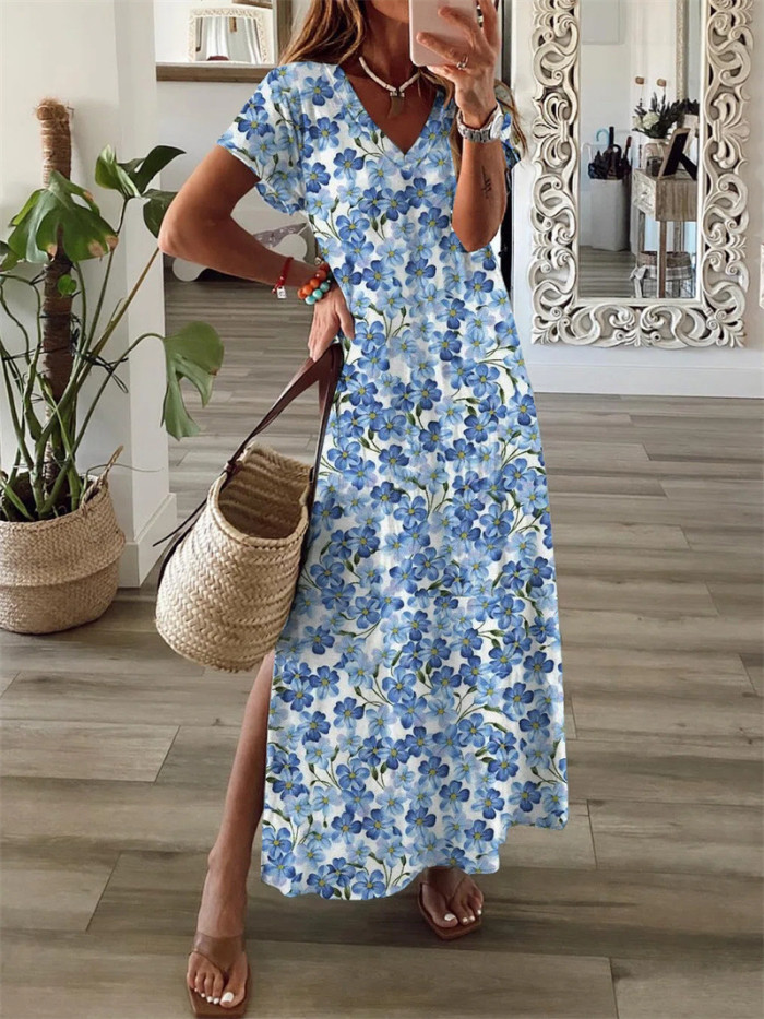 Floral Short Sleeve Elegant Party Fashion Maxi Dresses