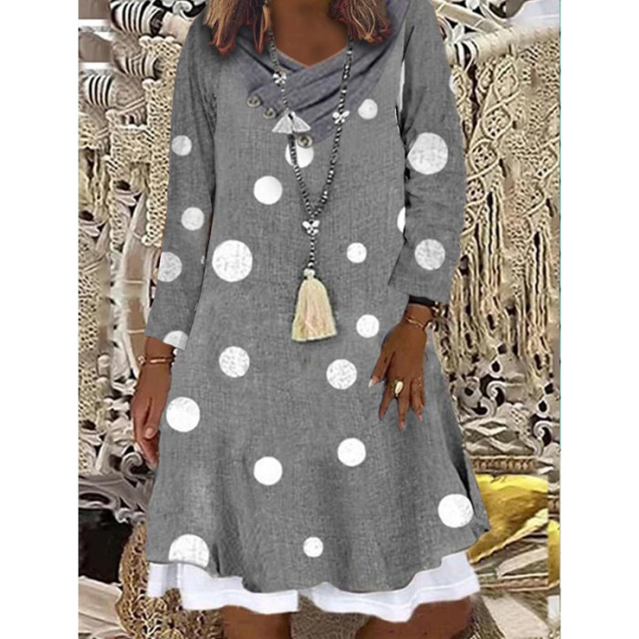 Trendy Bohemian Geometric Print Long Sleeves False Two Piece Casual Dress