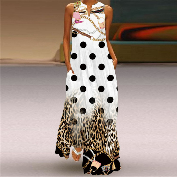 Trendy Sleeveless Print Beach Elegant V Neck Boho Party Wedding Guest Dresses