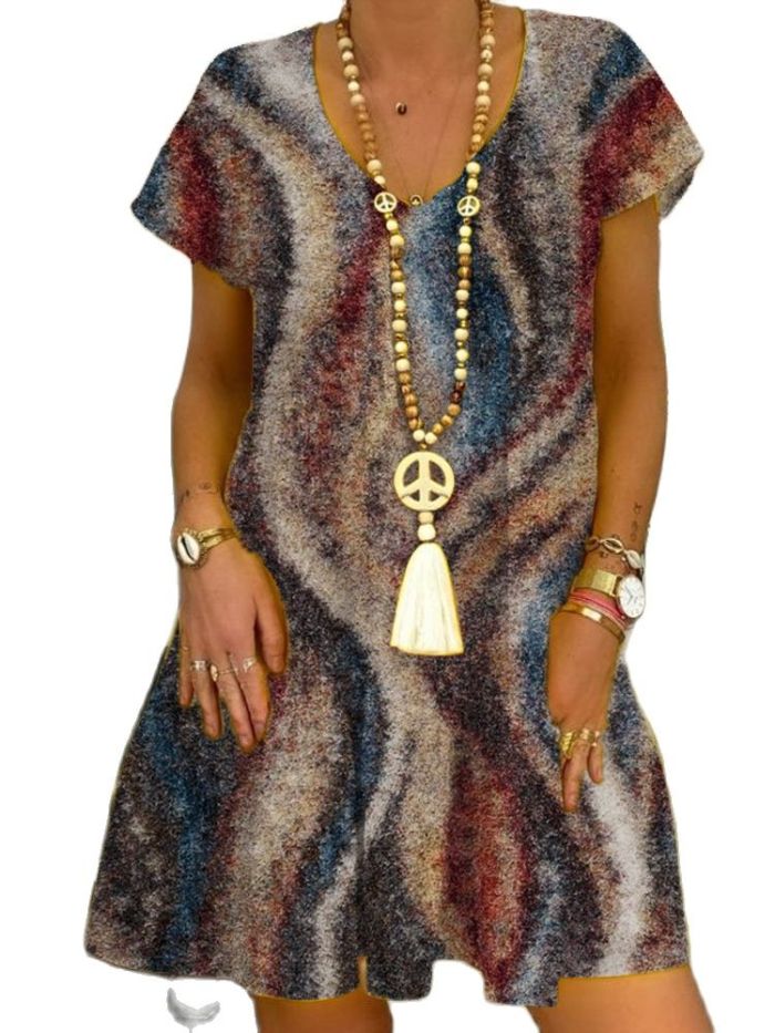 Sexy V Neck Floral Print Bohemian A-Line Loose Casual Dress