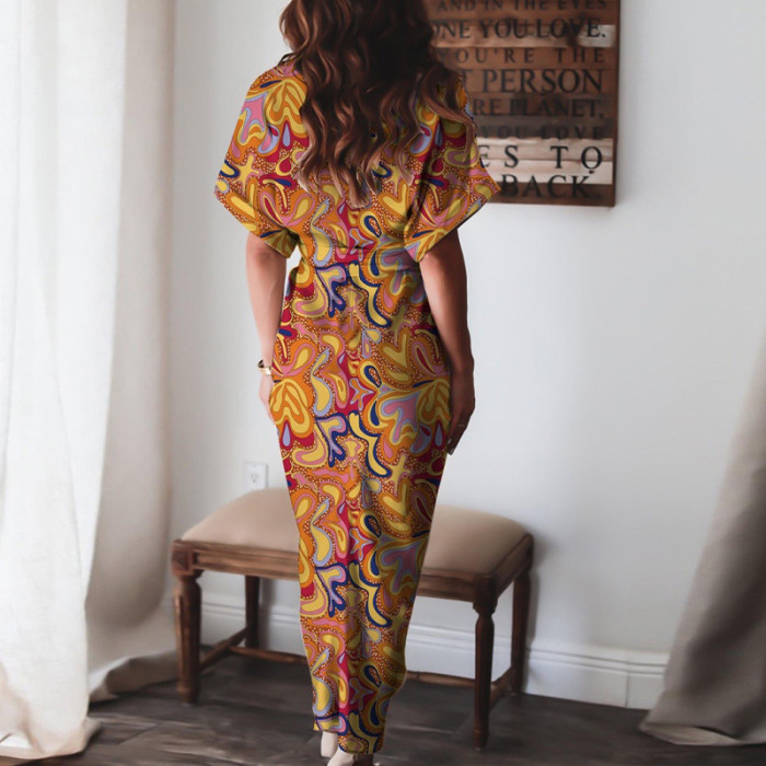 Elegant V Neck Ruffle Fashion Casual Print Beach Party Wedding Guest Dresses