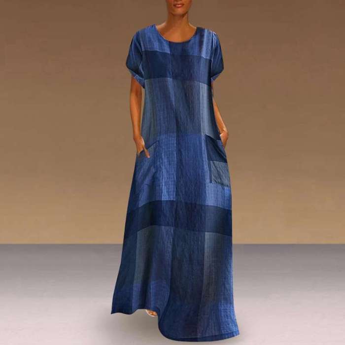 Fashion Elegant O Neck Boho Party Casual Vintage Print Maxi Dress