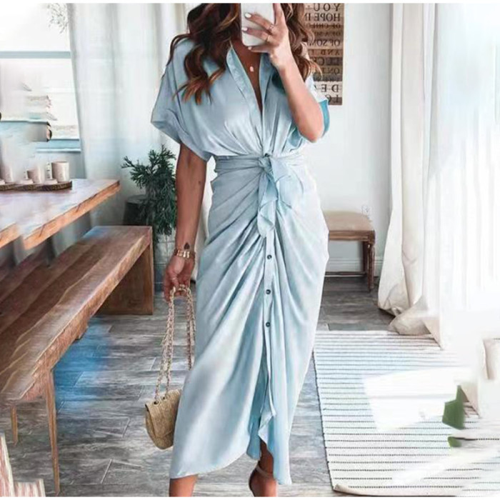 Elegant V Neck Ruffle Fashion Casual Print Beach Party Wedding Guest Dresses