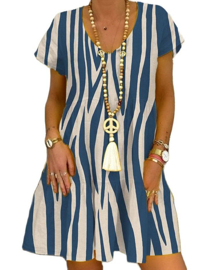 Sexy V Neck Floral Print Bohemian A-Line Loose Casual Dress