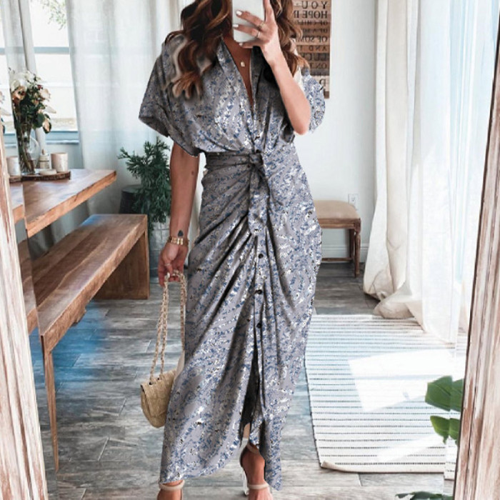 Elegant V Neck Ruffle Fashion Casual Print Beach Party Wedding Guest Dresses
