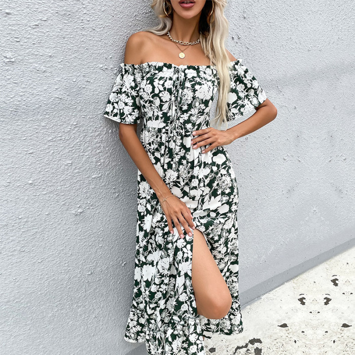Sexy Strapless Floral Casual Backless Print Loose Party Wedding Guest Dresses