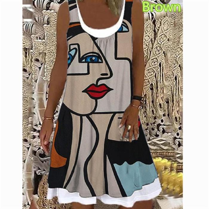 Fashion Fake Two-piece Sleeveless Shirt Print Polka Dot Casual Dress