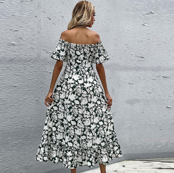 Sexy Strapless Floral Casual Backless Print Loose Party Wedding Guest Dresses