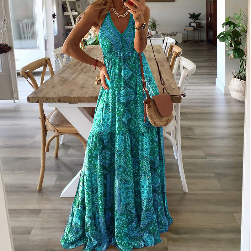 Sexy Women V Neck Party Vintage Print Boho Elegant Fashion Wedding Guest Dresses