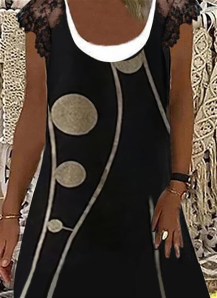 Fashion Sexy Lace Print Sleeveless O Neck Boho Casual Dress
