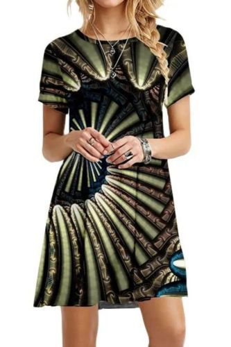 Fashion Printed O-Neck Casual Bohemian Sweet Ruffle Dress