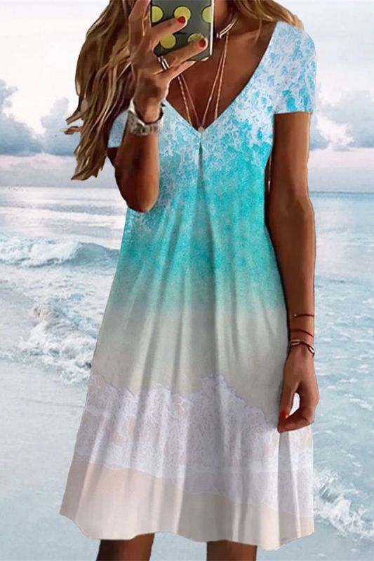 Sexy Elegant Print Deep V Neck Sheath Mini  Casual Dress