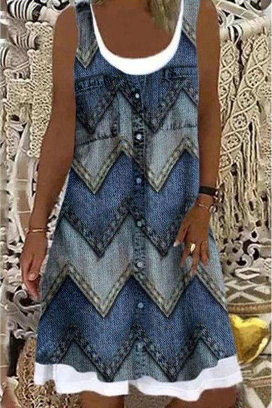 Fashion Floral Sleeveless Fake Two-piece Loose Casual Dress