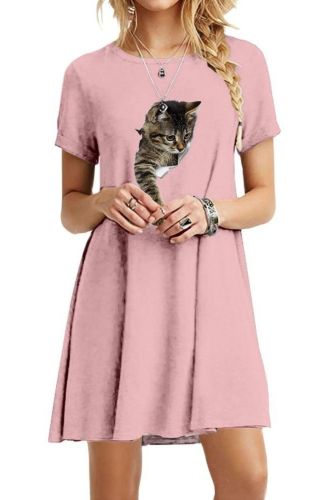 Fashionable Hole Printed O-Neck Casual Bohemian Ruffle Dress