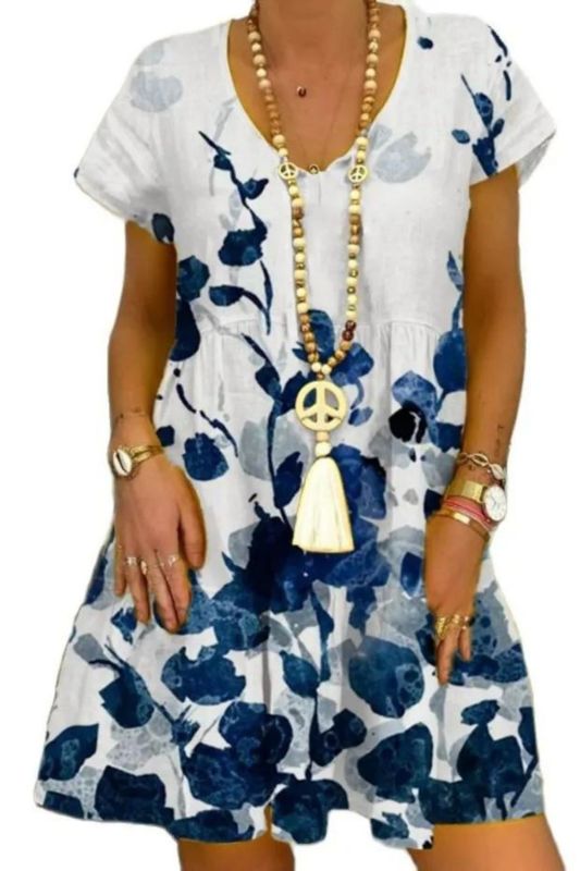 Sexy V Neck Floral Print Bohemian A-Line Loose Casual Dress