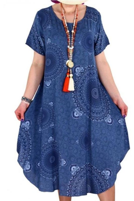 Bohemian Print Loose Relaxed Midi Casual Dress