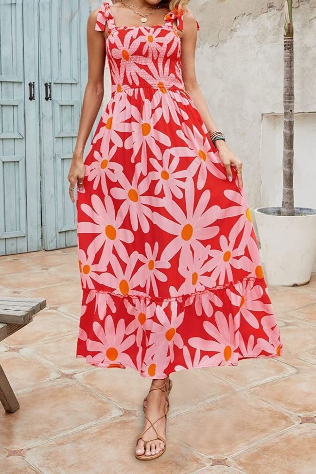 Sexy Boat Neck Sling Print Elegant Party Fashion Casual  Maxi Dress