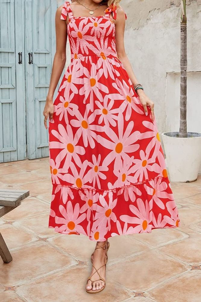 Sexy Boat Neck Sling Print Elegant Party Fashion Casual  Maxi Dress