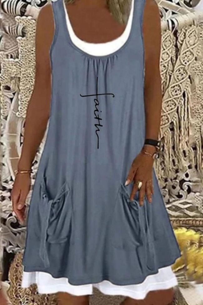 Fashion Print Sleeveless Loose Casual Bohemian Pocket Dress