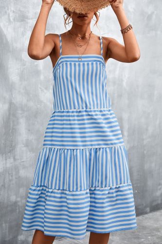 Sexy Striped Bohemian Beach Short Sleeve Loose Mini Casual  Maxi Dress