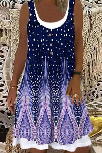 Fashion Fake Two-piece Sleeveless Shirt Print Polka Dot Casual Dress