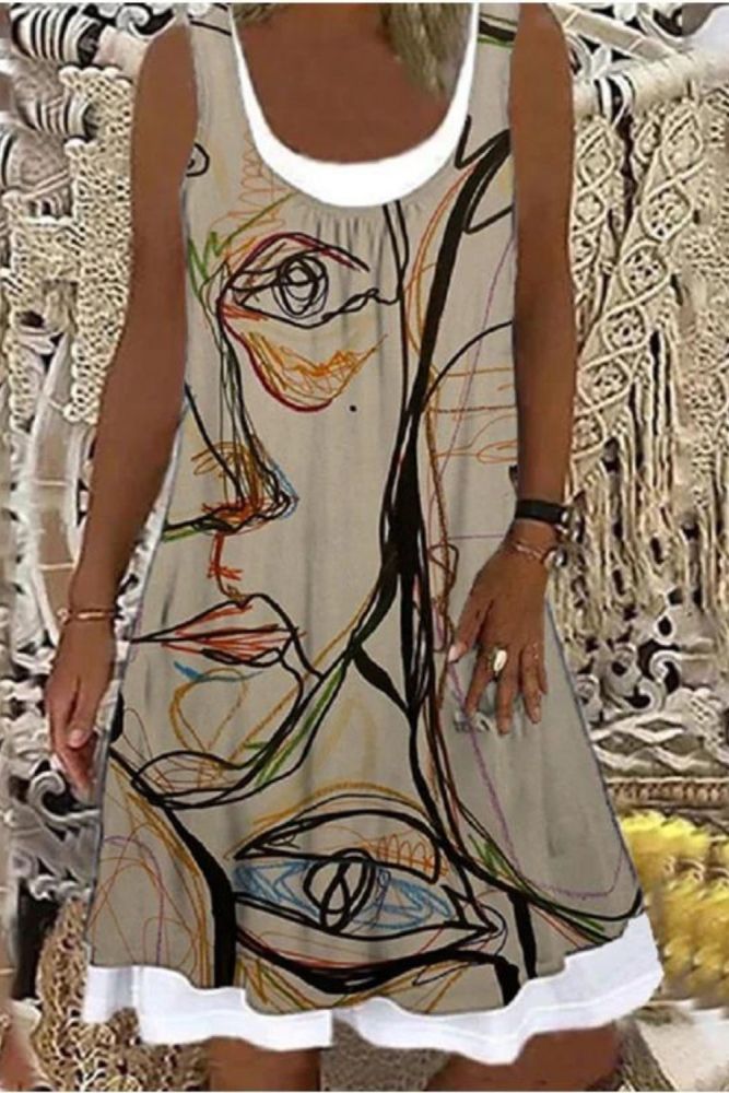 Fashion Sleeveless Print Loose Casual Beach Dress