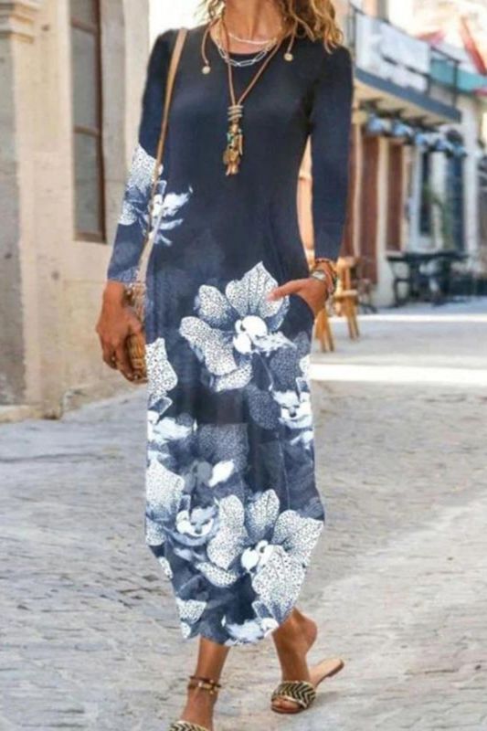 Womens Print Ethnic Bohemian Long Vintage Casual Dress