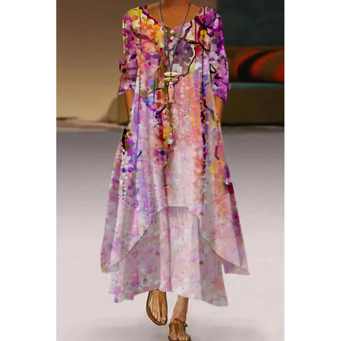 Women's Long Sleeve Fashion Loose Casual  Maxi Dress