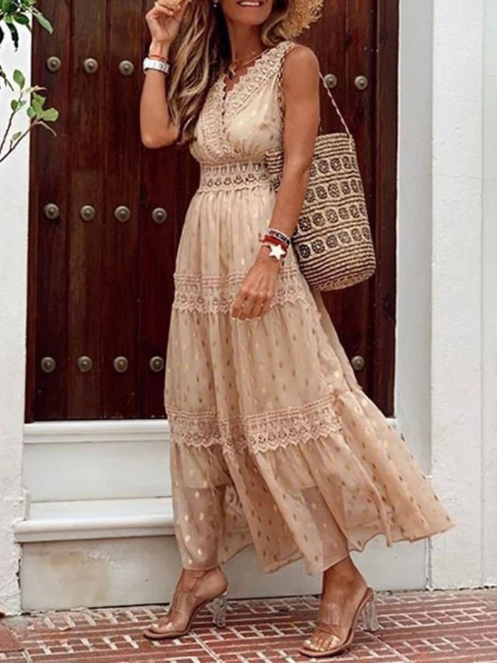 Boho Lace Casual Sleeveless V Neck Elegant Party Dress