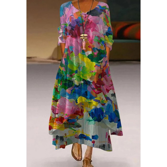 Autumn Fashion Street Print Beach Sexy  Maxi Dress