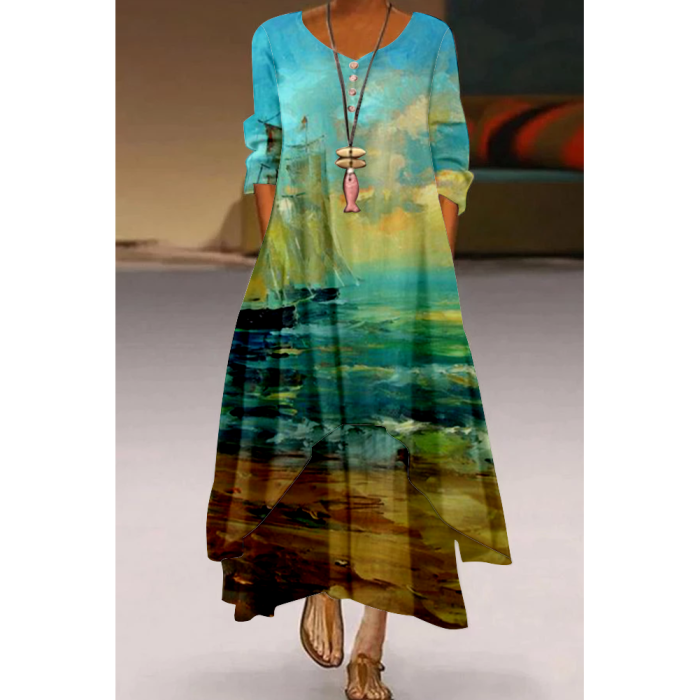 Knee Length Long Sleeve Loose Casual Dress