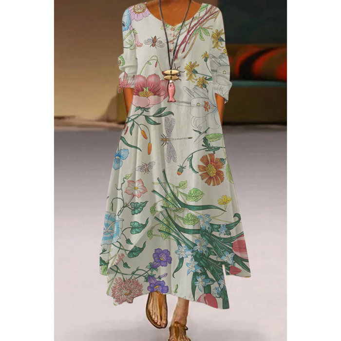 Fashion Floral Sexy 3D Printed Slim Casual Elegant  Maxi Dress