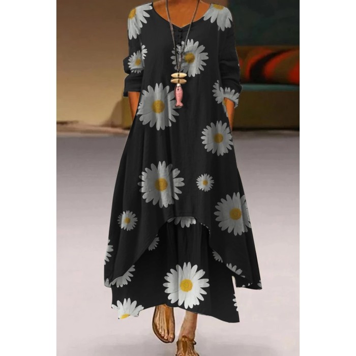 Fashion Elegant Vintage Long Sleeve Sexy Floral Print Dress