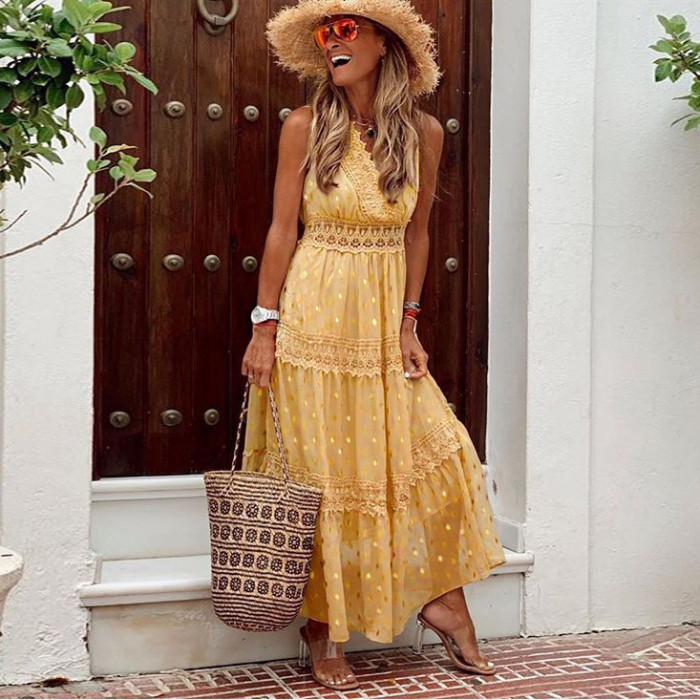 Boho Lace Casual Sleeveless V Neck Elegant Party Dress