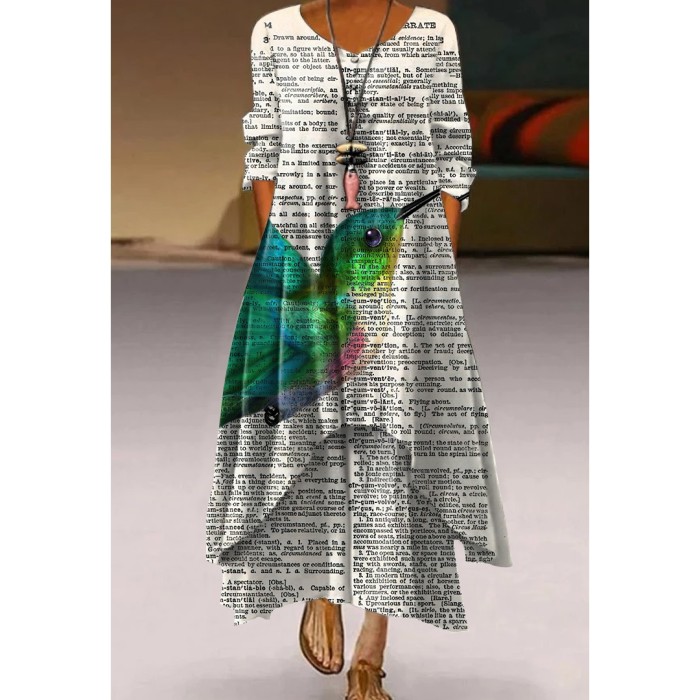 Retro Women's Casual Holiday Print Simple Long Sleeve  Maxi Dress