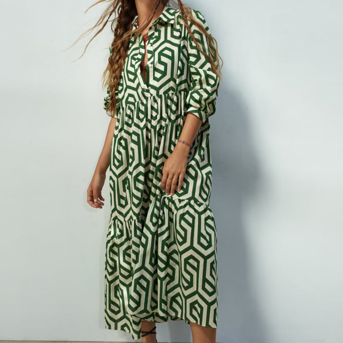 Fashion Boho Casual Holiday Loose Print Dress