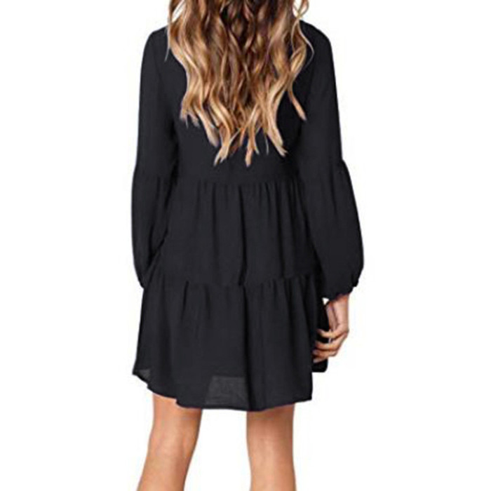 Elegant V Neck Long Sleeves Ruffles Casual Dress