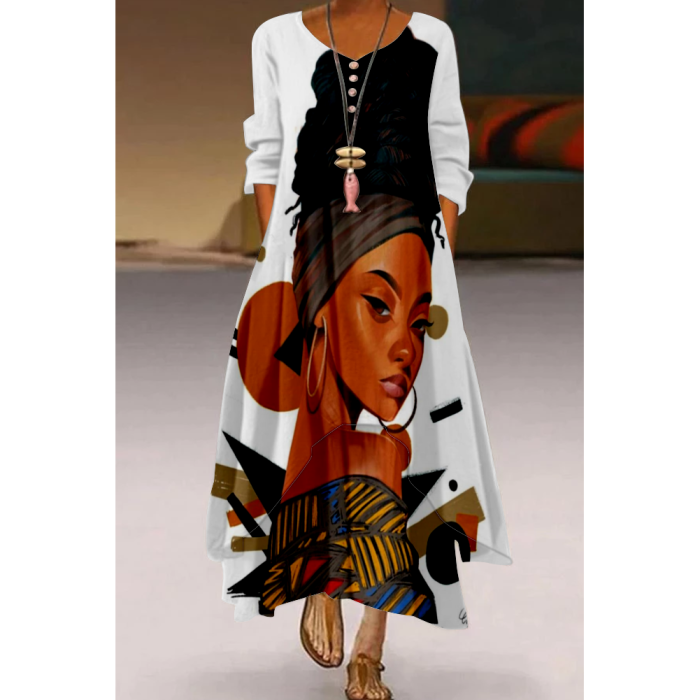 Women's Long Sleeve Fashion Loose Casual  Maxi Dress