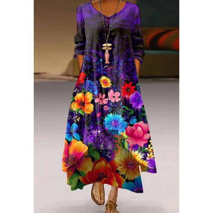 Autumn Fashion Street Print Beach Sexy  Maxi Dress