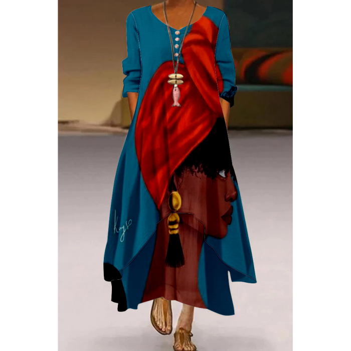 Women's Long Sleeve Fashion Loose Casual  Maxi Dress