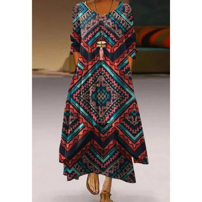Autumn Fashion Street Print Beach Sexy  Maxi Dress