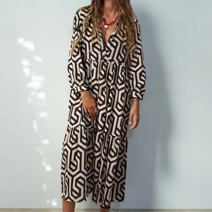 Fashion Boho Casual Holiday Loose Print Dress