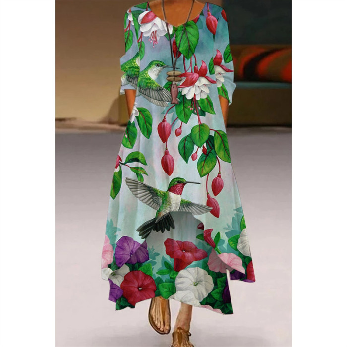 Sexy Floral Elegant Print Bohemian  Casual Dress