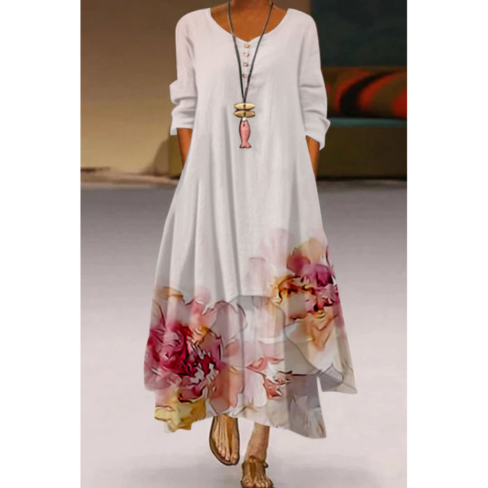 Floral Style Long Sleeved Loose Casual Dress